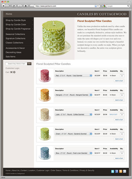 Candles by Cottage Wood - Product Page