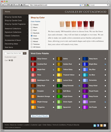 Candles by Cottagewood - Shop by Color Page